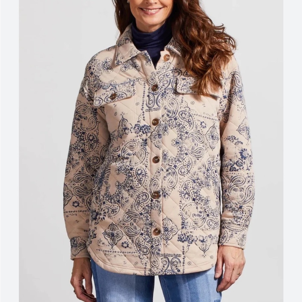 Tribal Brand Quilted Shacket Boho Fall Layering Piece Medium Paisley Pockets